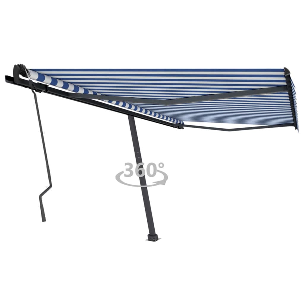vidaXL Standmarkise Einziehbar Handbetrieben 450x350 cm Blau/Weiß