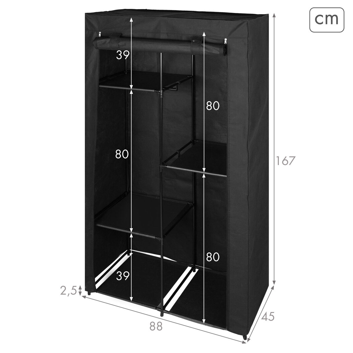 Armadio guardaroba Max Home Nero 88 X 167 X 45 CM 2 Unità - Image 5