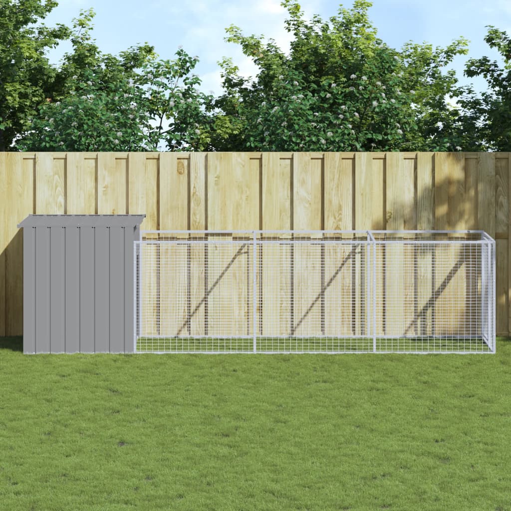 vidaXL Hundehütte mit Auslauf Hellgrau 110x405x110 cm Verzinkter Stahl