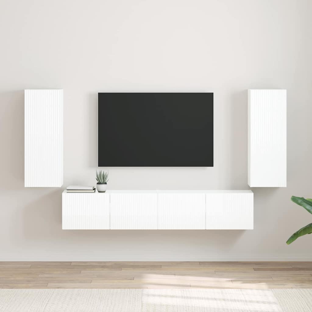 vidaXL Meuble TV mural 2 pcs Blanc Brillant 30 x 31 x 80 cm