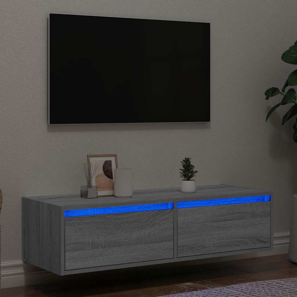 vidaXL Meuble TV avec lumières LED sonoma gris 100X35,5x25 cm