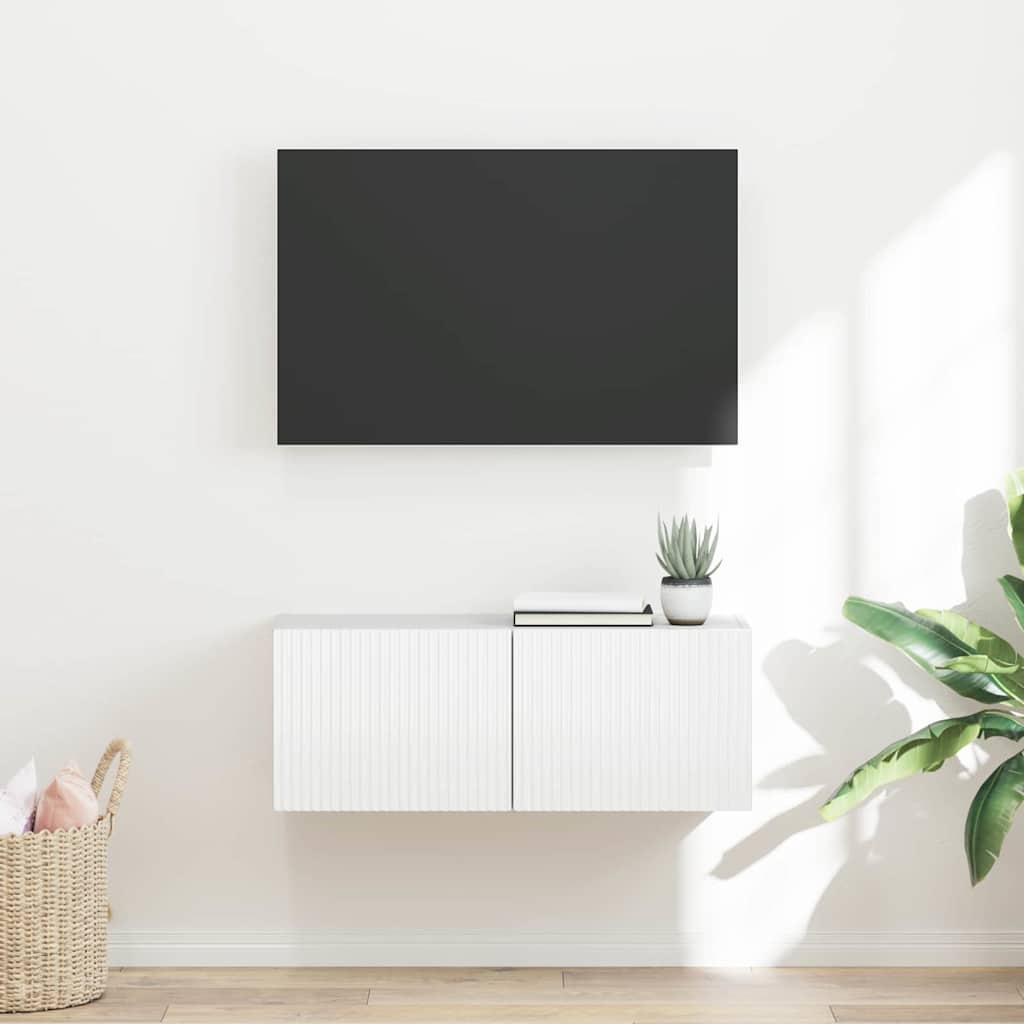 vidaXL Meuble TV mural Montage mural Blanc Brillant 60 x 31 x 29.5 cm