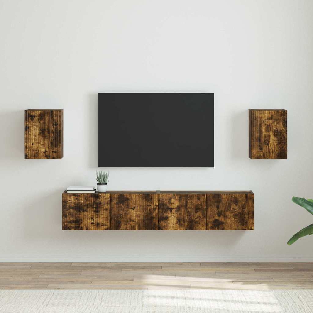vidaXL Meuble TV mural Montage mural 2 pcs Chêne fumé 30 x 31 x 40 cm