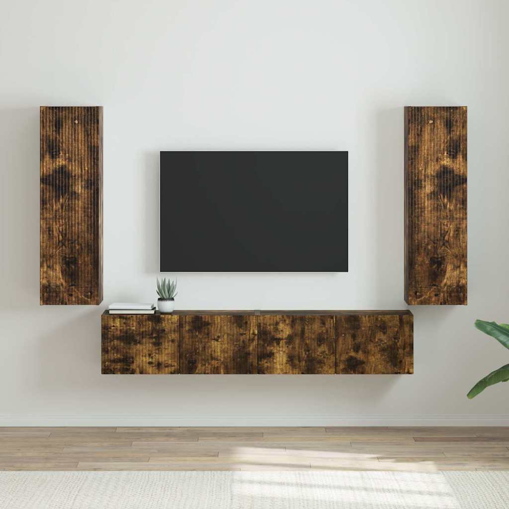 vidaXL Meuble TV mural Montage mural 2 pcs Chêne fumé 30 x 31 x 100 cm