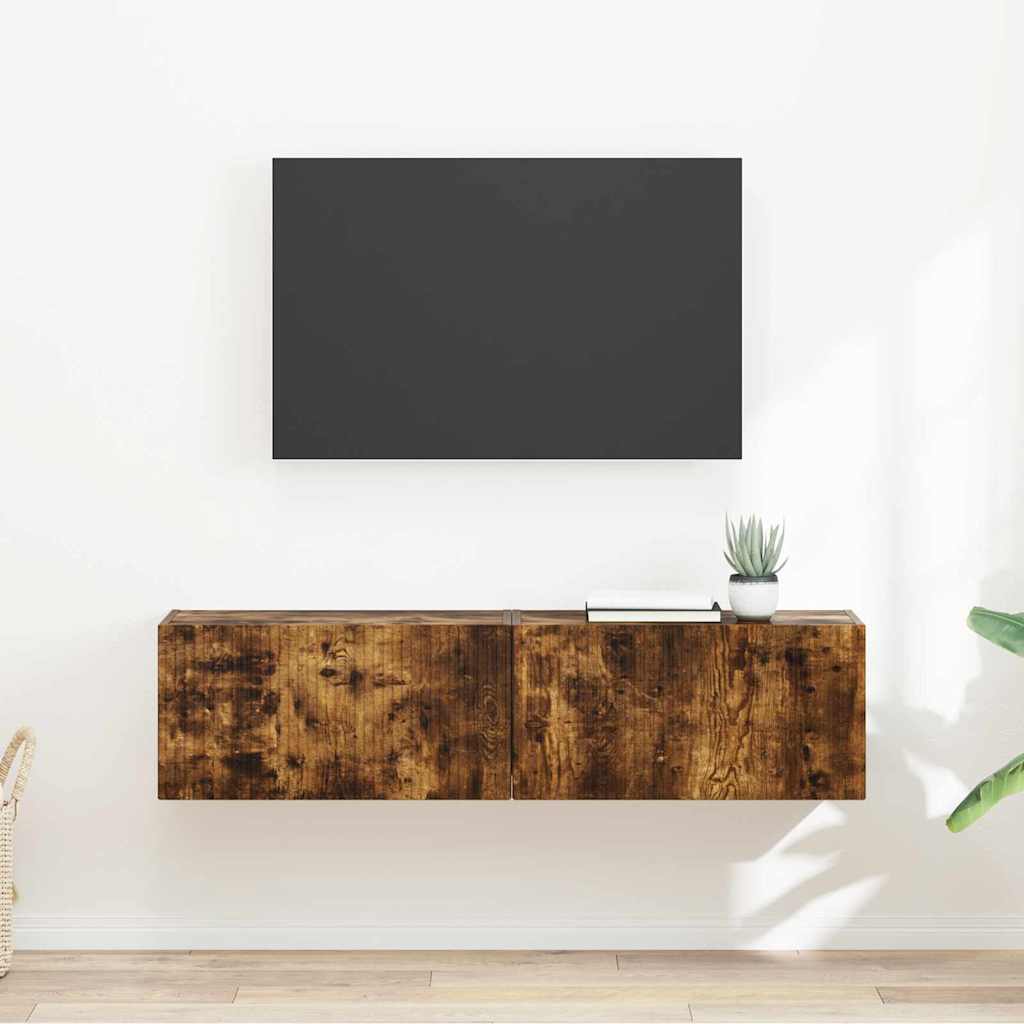 vidaXL Meuble TV mural 2 pcs Chêne fumé 60 x 31 x 29.5 cm