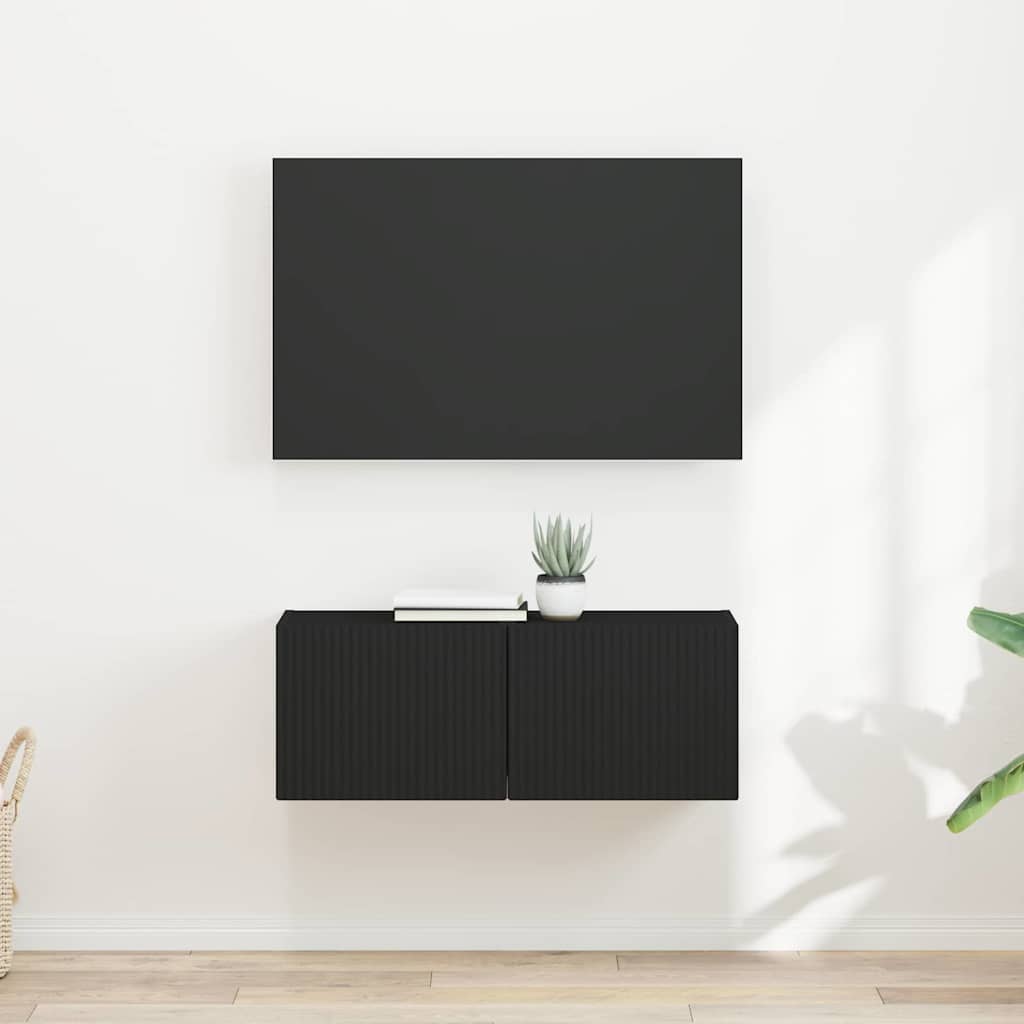 vidaXL Meuble TV mural 2 pcs Noir 60 x 31 x 29.5 cm Bois d'ingénierie
