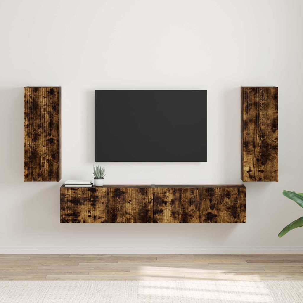 vidaXL Meuble TV mural Montage mural 2 pcs Chêne fumé 30 x 31 x 80 cm
