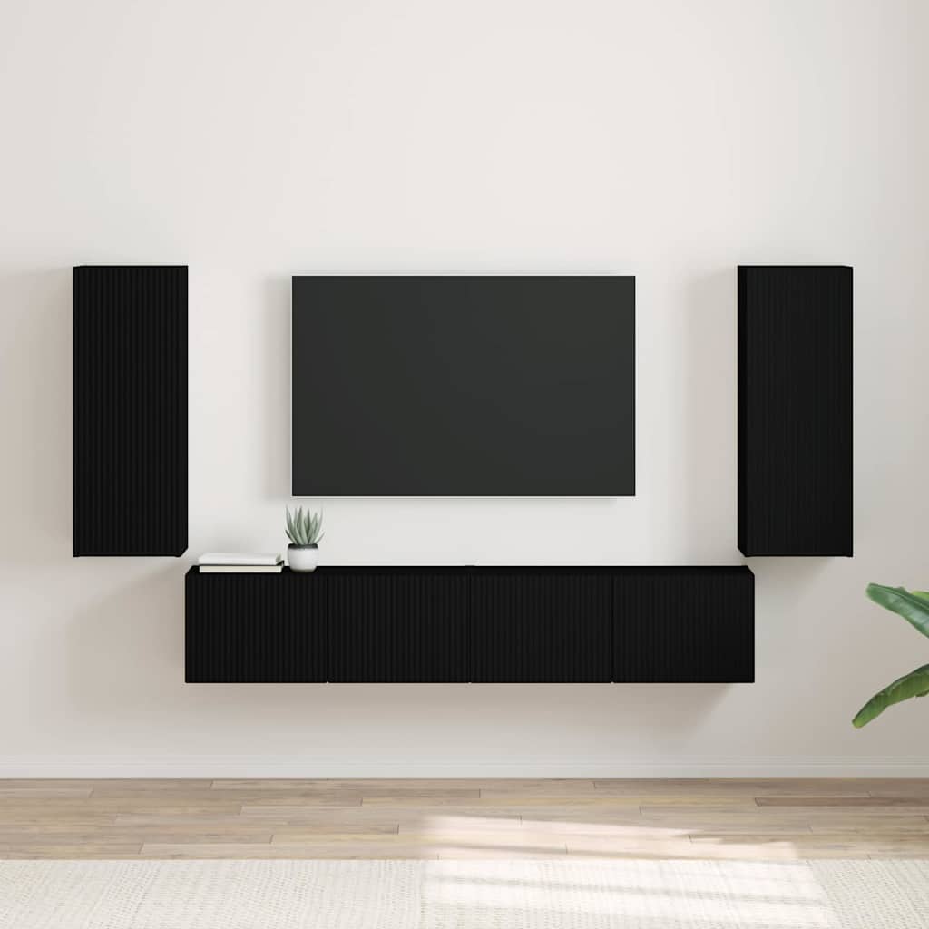 vidaXL Meuble TV mural 2 pcs Noir 30 x 31 x 80 cm Bois d'ingénierie
