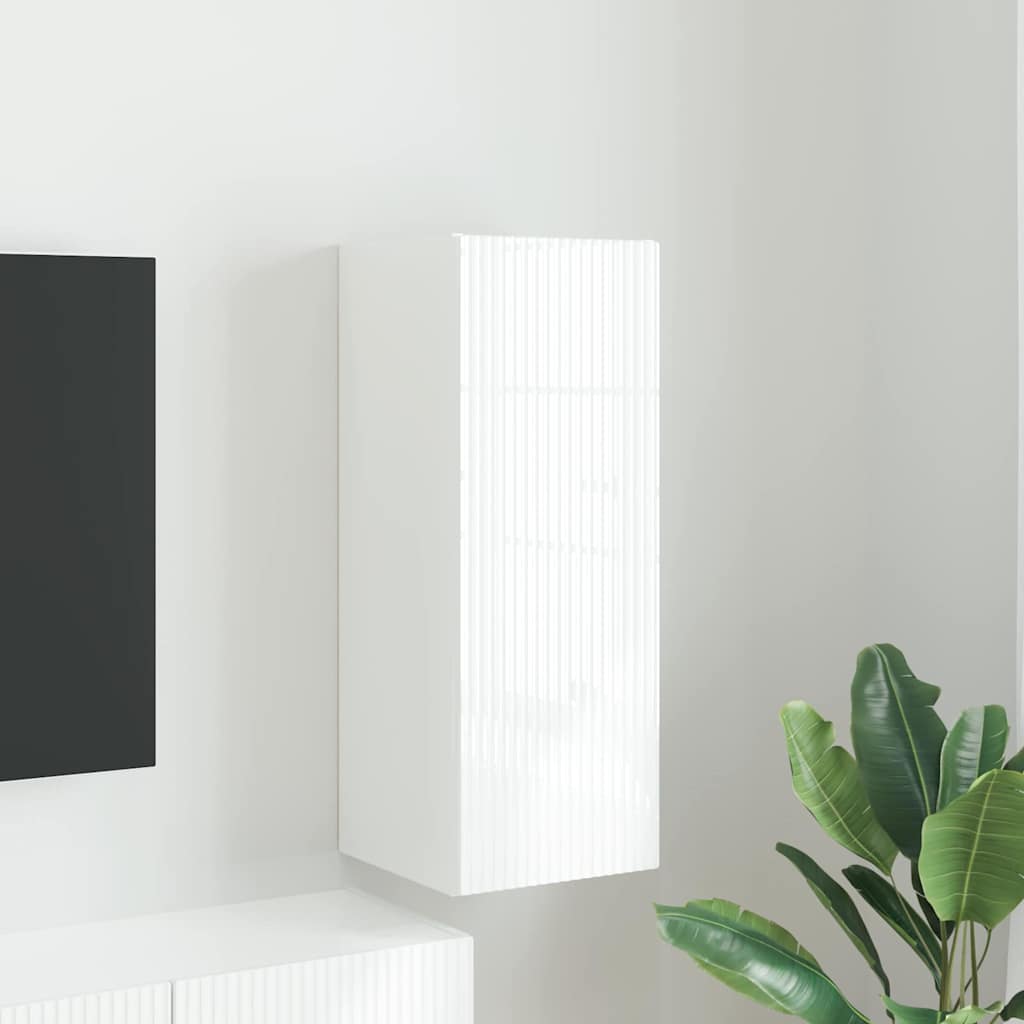 vidaXL Meuble TV mural Montage mural Blanc Brillant 30 x 31 x 80 cm