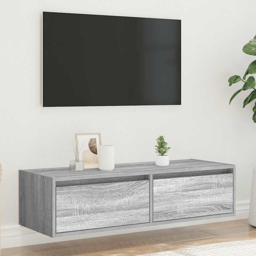 vidaXL Mueble de TV con luces LED sonoma gris 100X35,5x25 cm - Image 4