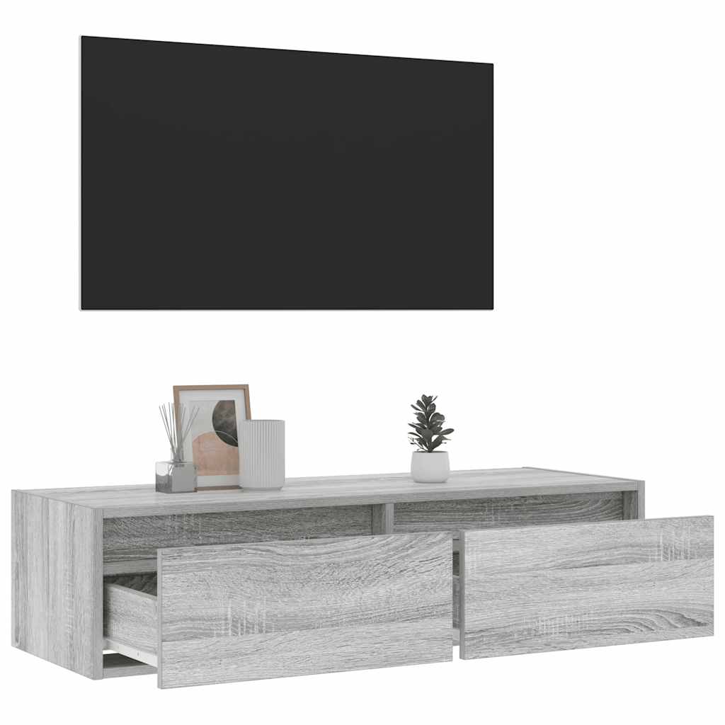 vidaXL Mueble de TV con luces LED sonoma gris 100X35,5x25 cm - Image 5