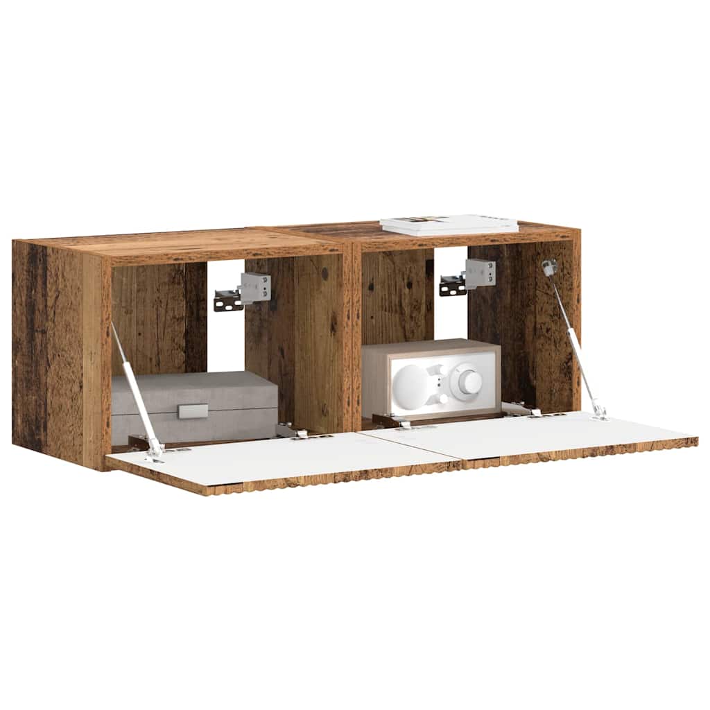 vidaXL Mueble de TV Montado en la Pared 2 pcs Madera Vieja - Image 3