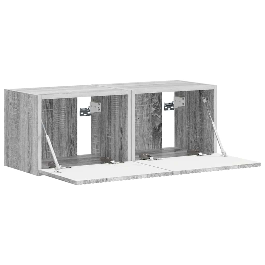vidaXL Mueble de TV Montado en la Pared 2 pcs Gris Sonoma - Image 6