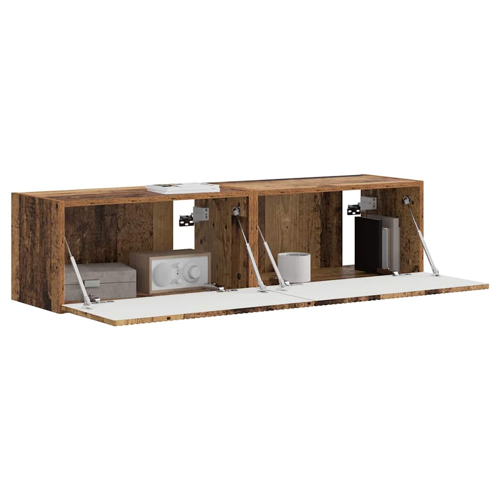 vidaXL Mueble de TV Montado en la Pared 2 pcs Madera Vieja - Image 3