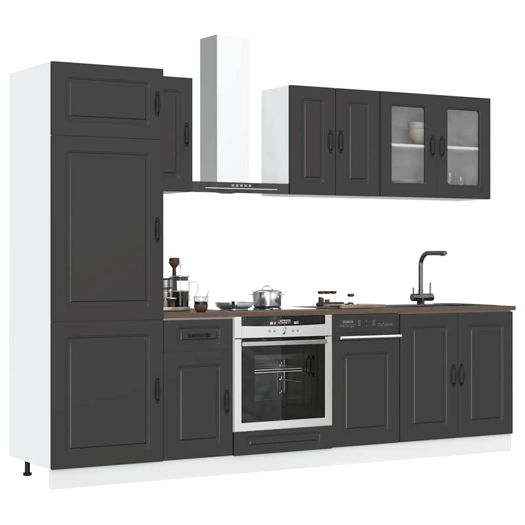 vidaXL Mueble de cocina Kalmar negra 8 piezas madera contrachapada
