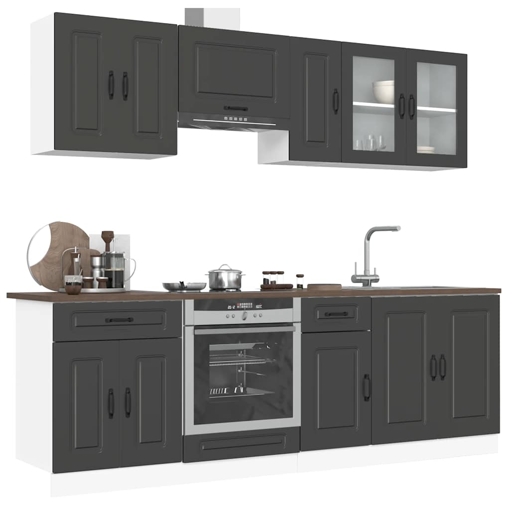 vidaXL Mueble de cocina Kalmar negra 8 piezas madera contrachapada