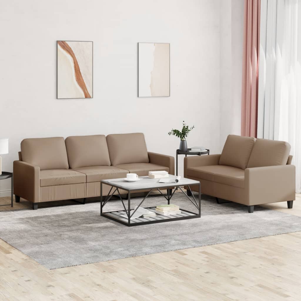 Set Di Divani 2 Pz Con Cuscini Cappuccino In Similpelle