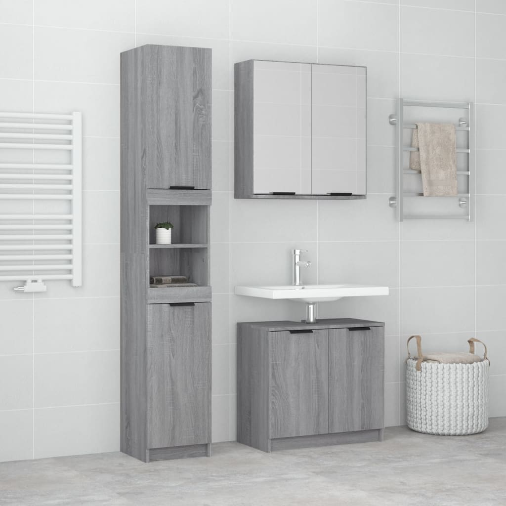 Set Mobili Da Bagno 3 Pz Grigio Sonoma In Legno Multistrato