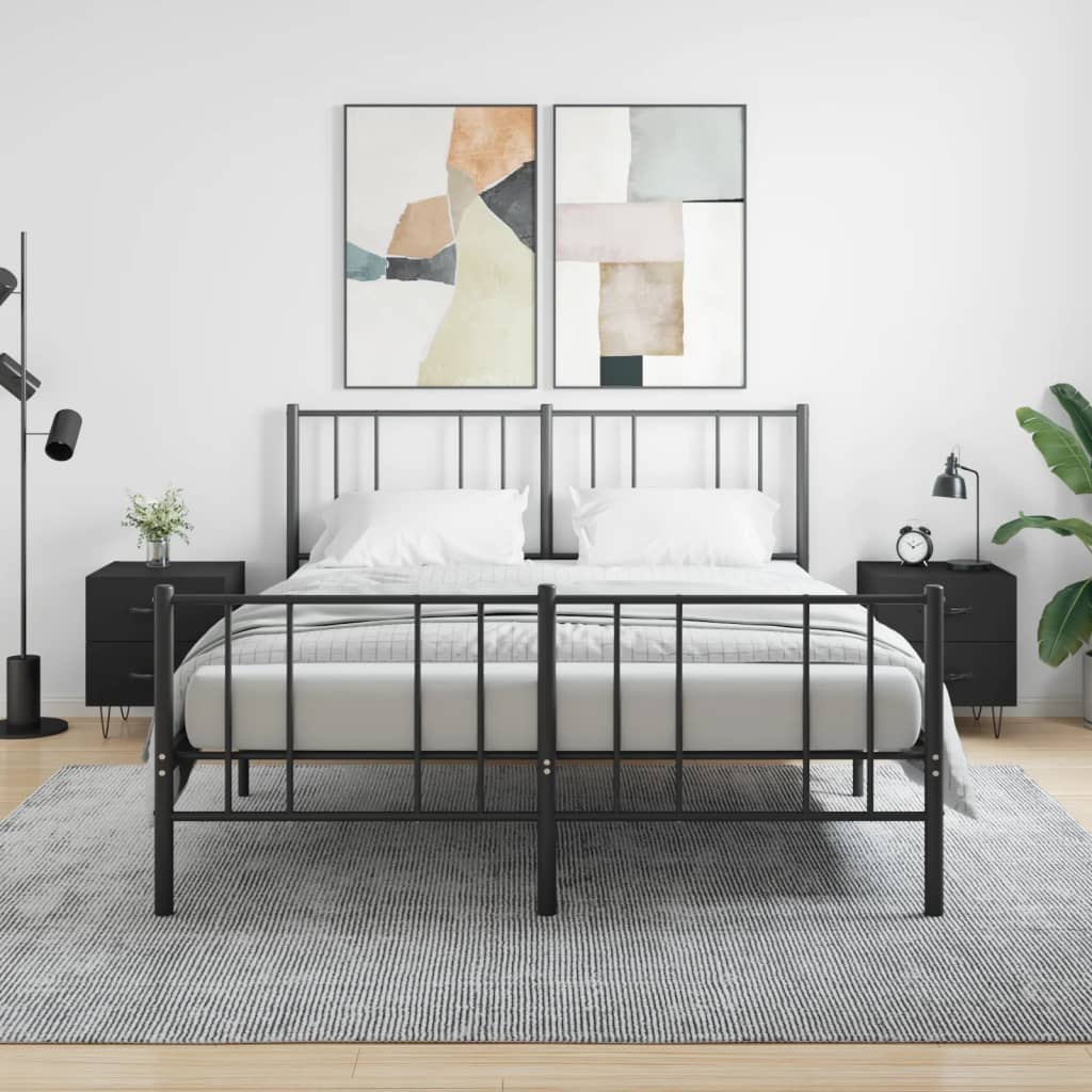 Comodini 2 Pz Neri 40x35x47,5 Cm In Legno Multistrato
