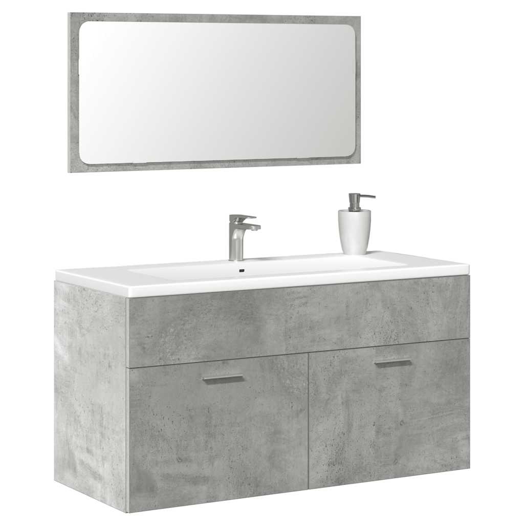 Mobile Da Bagno Con Specchio Grigio Cemento Legno Multistrato