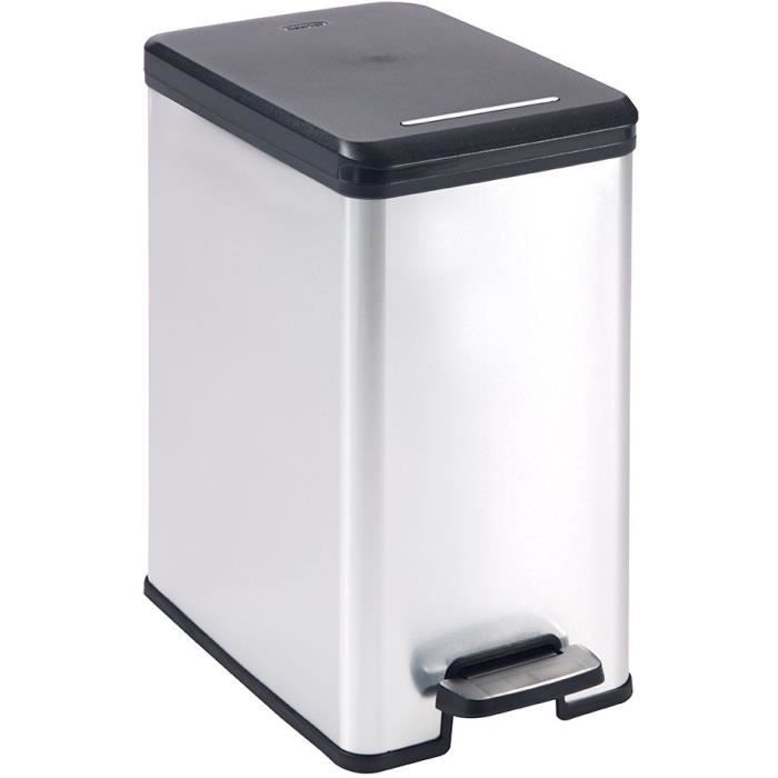 Pattumiera Slim - Slim Bin - Curver - 25l - Design Compatto - 41 X 27 X 55 Cm - Grigio Metallizzato