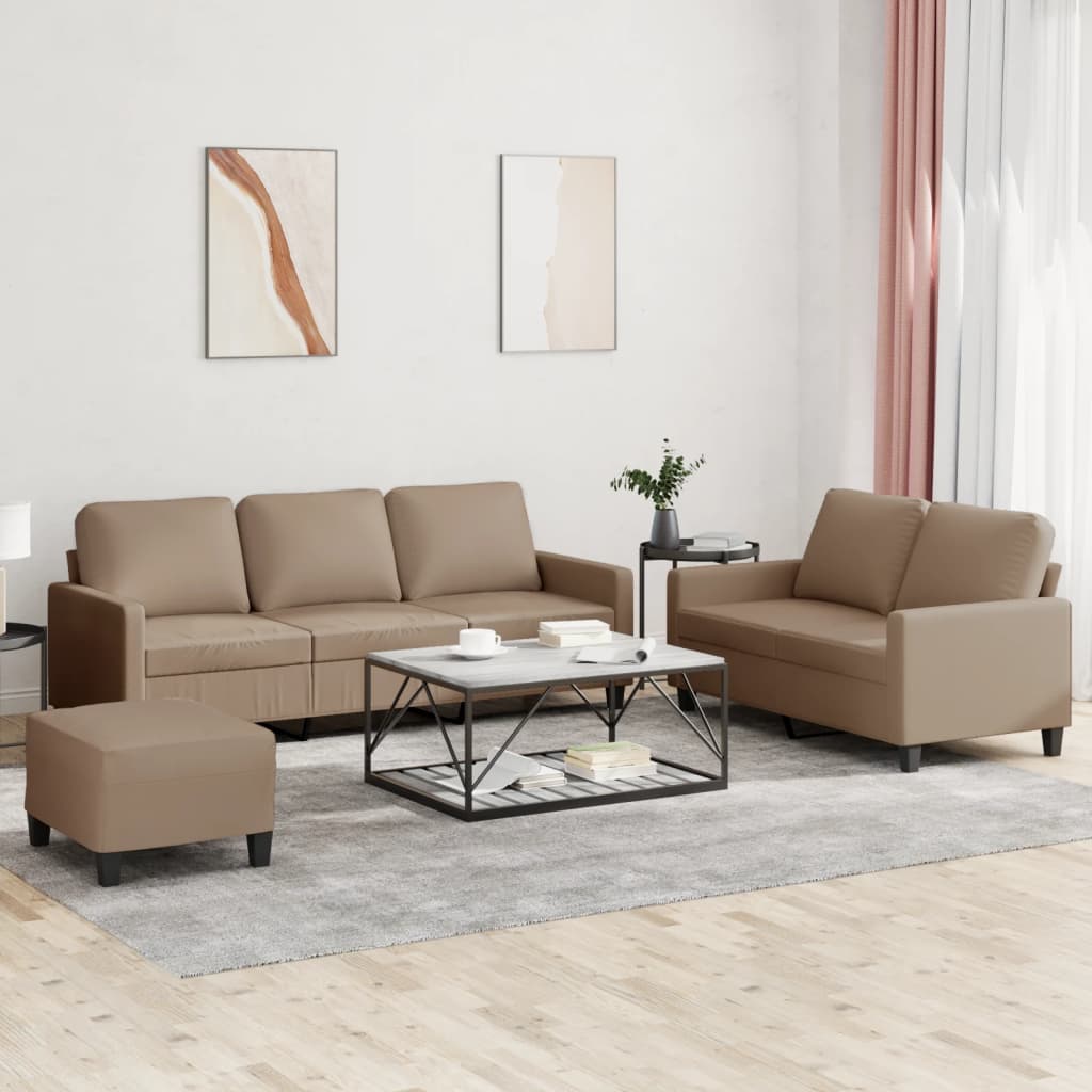Set Di Divani 3 Pz Con Cuscini Cappuccino In Similpelle
