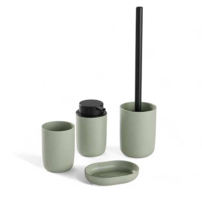 Set Di 4 Accessori Da Bagno - Today - Utility - Tazza, Dispenser Di Sapone, Scopino Per Wc - Verde