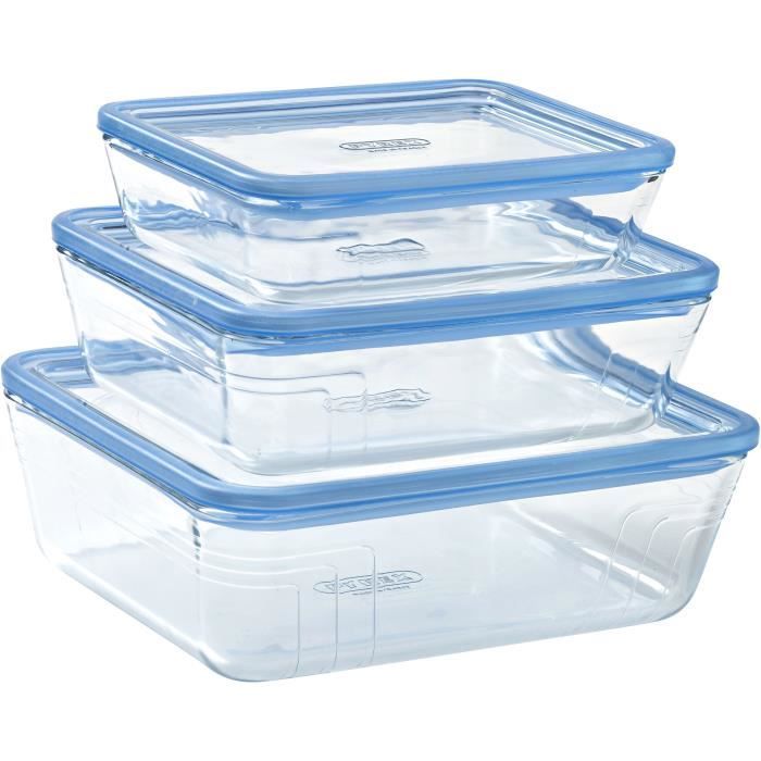 Set Di 3 Contenitori Per Alimenti Con Coperchio - Pyrex - Plastica Zero - Vetro - Rettangolari - 0,8/1,5/2,6 L