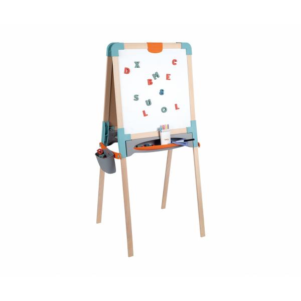 Smoby - Tavoletta In Legno Bifacciale - Ardesia Gesso E Bianco Magnetico - Pieghevole - 80 Accessori
