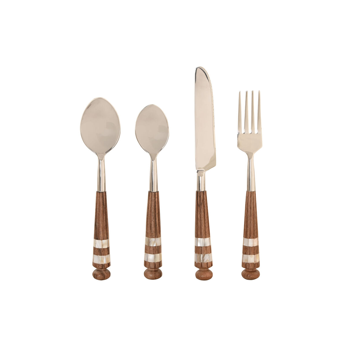 Posate Home Esprit Bianco Argentato Naturale Acciaio Inossidabile Acacia 4,5 X 2 X 21 Cm 16 Pezzi