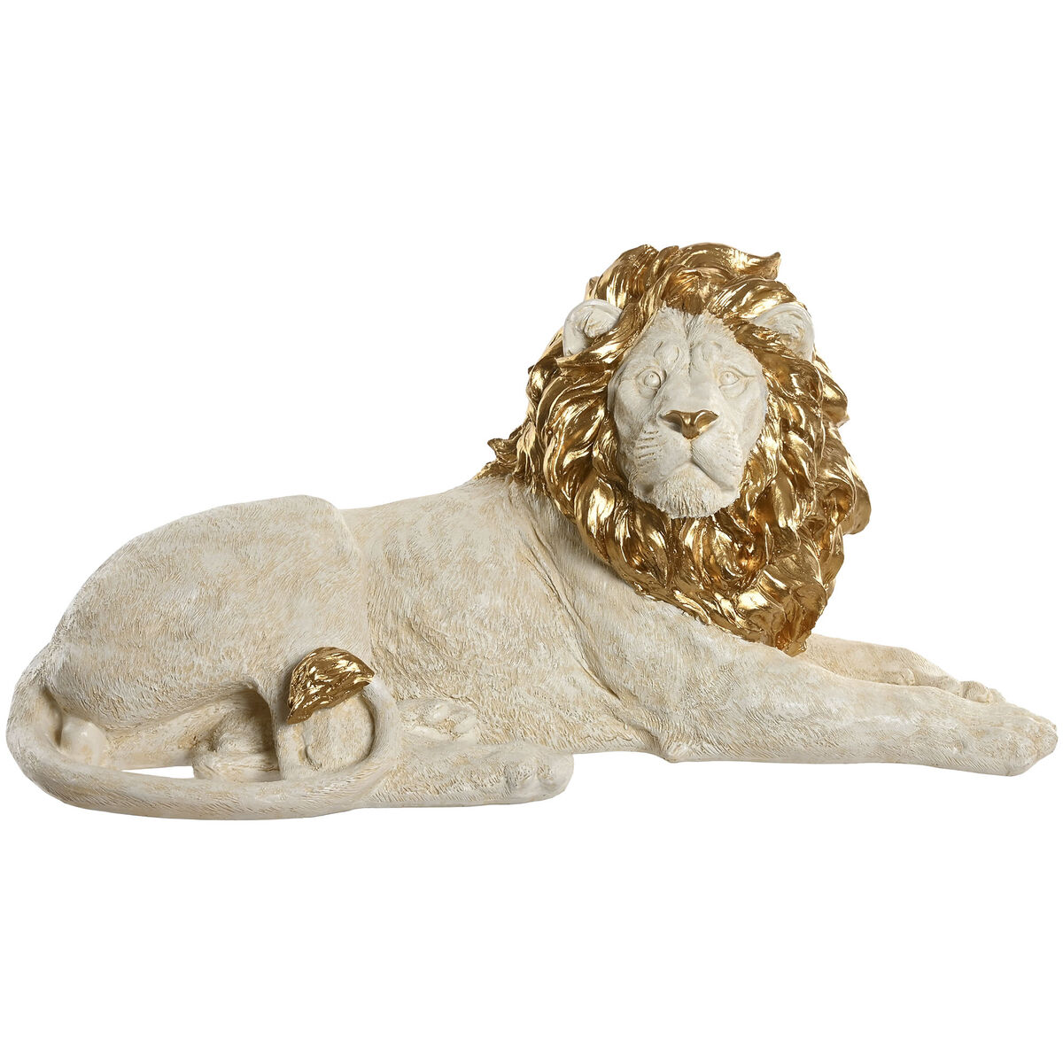 Statua Decorativa Home Esprit Bianco Dorato Leone 80 X 36 X 39 cm