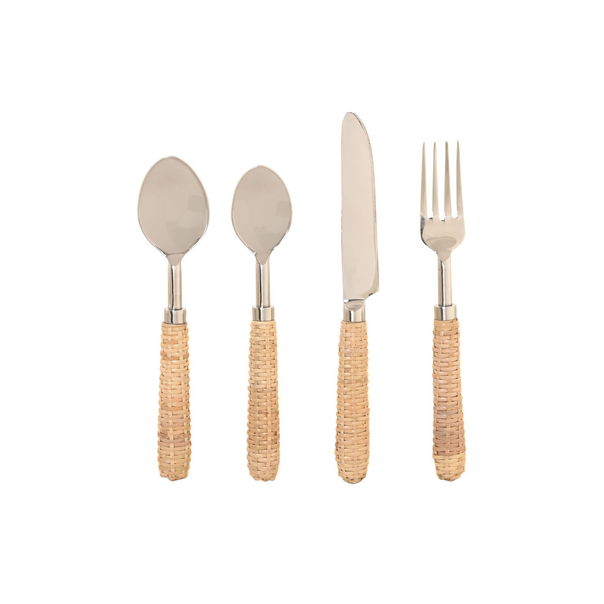 Posate Home Esprit Argentato Naturale Acciaio Inossidabile Rattan 4,5 X 2 X 21 Cm 16 Pezzi