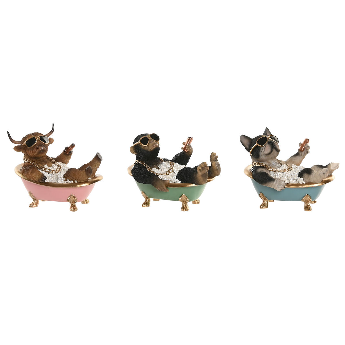 Statua Decorativa Home Esprit Nero Multicolore 20 X 14,5 X 15,5 Cm (3 Unità)