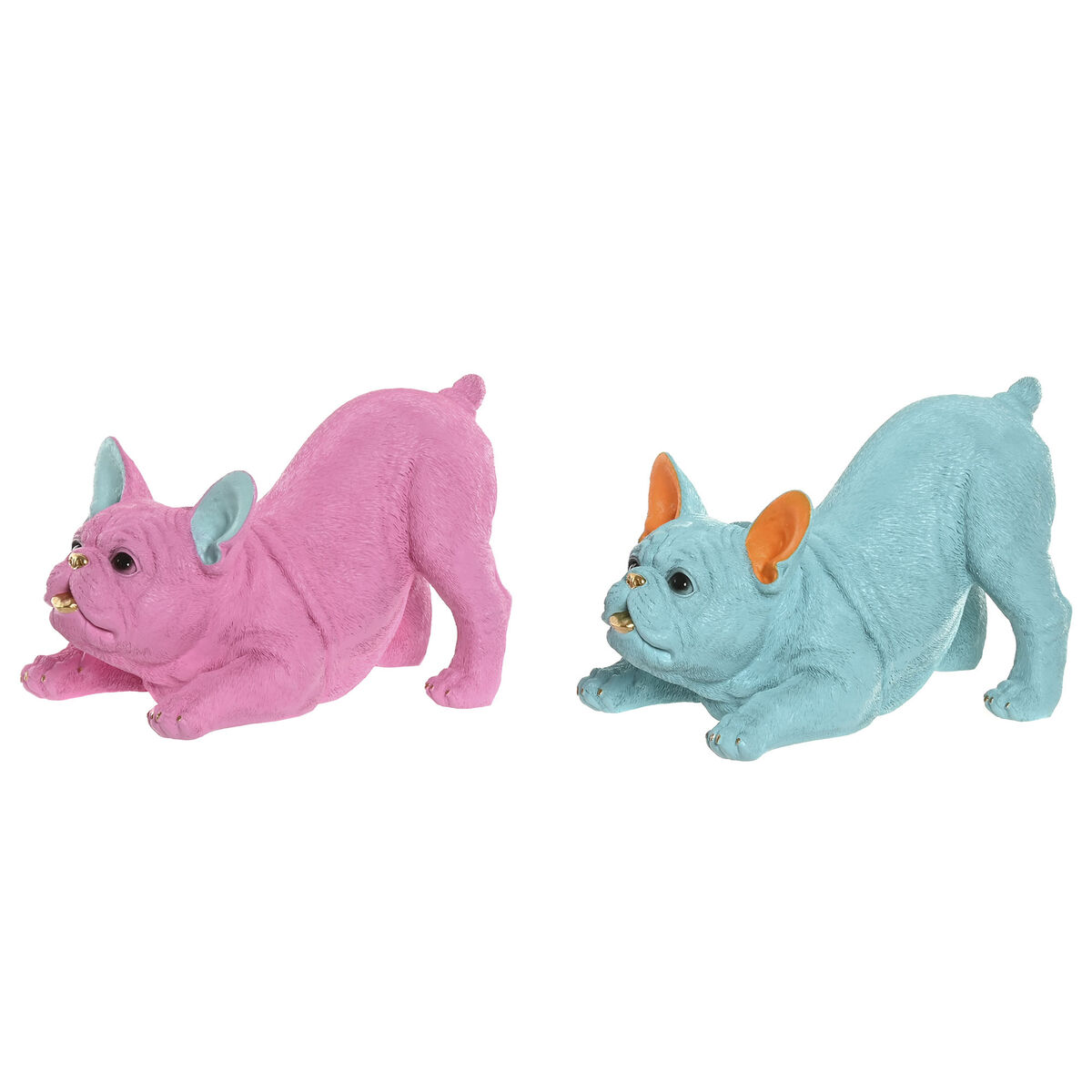 Statua Decorativa Home Esprit Azzurro Fucsia Cane 34,5 X 20 X 22 Cm (2 Unità)
