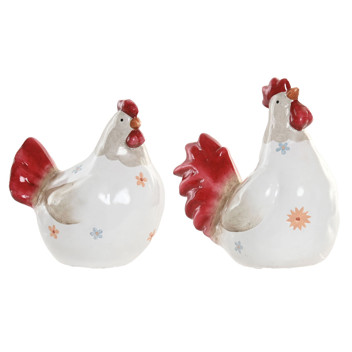Statua Decorativa Home Esprit Bianco Rosso Gallina 14,5 X 23 X 23,5 Cm (2 Unità)