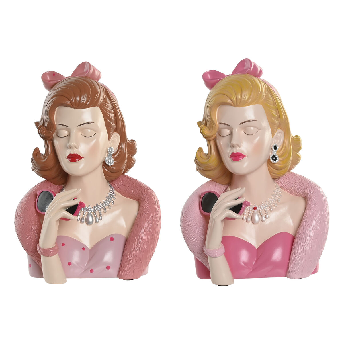 Statua Decorativa Home Esprit Giallo Marrone Rosa Donna 21,5 X 17,5 X 29 Cm (2 Unità)