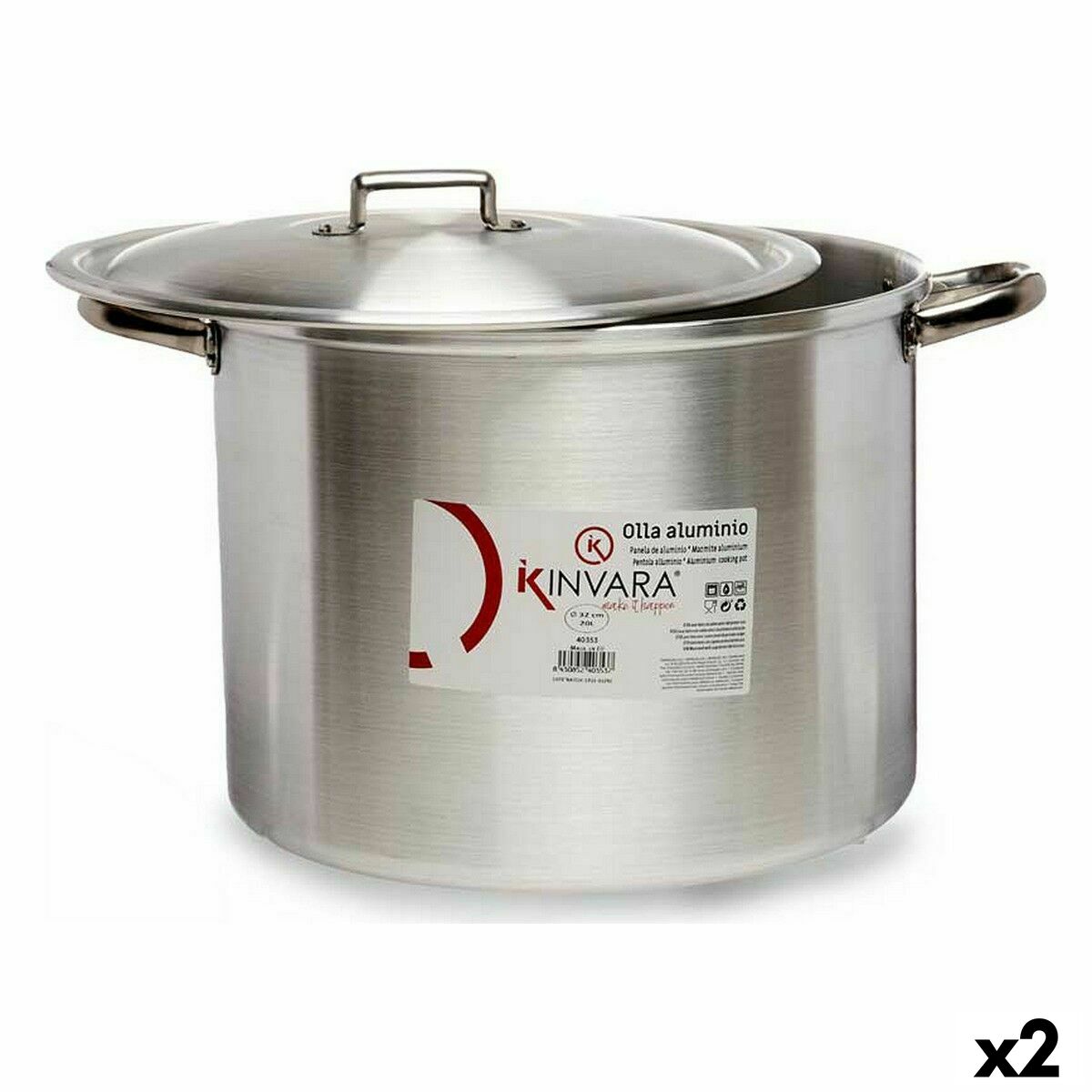Pentola Con Coperchio Kinvara Argentato Alluminio 44 X 30 X 35 Cm (2 Unità)