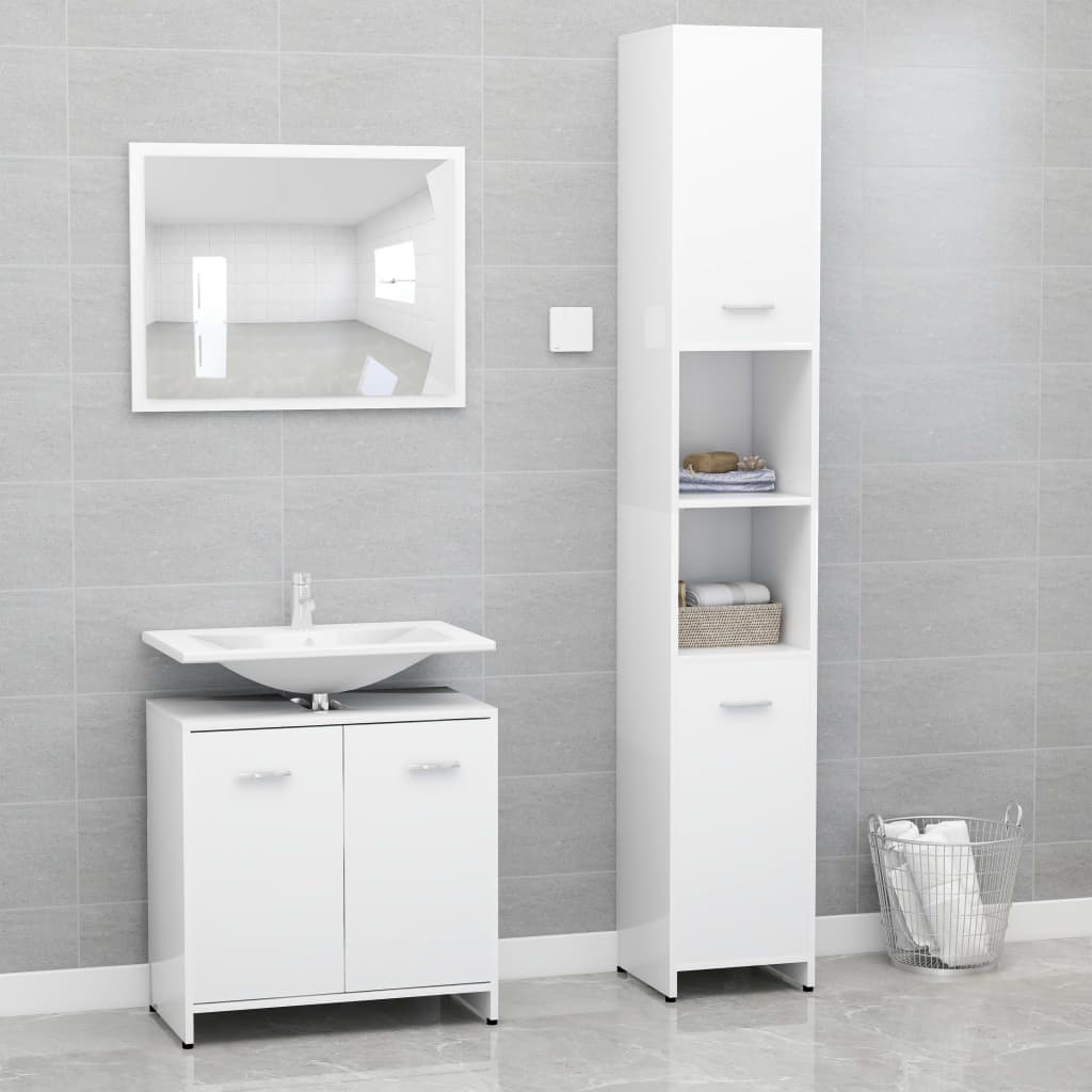 Set Mobili Da Bagno 3 Pz Bianco In Truciolato