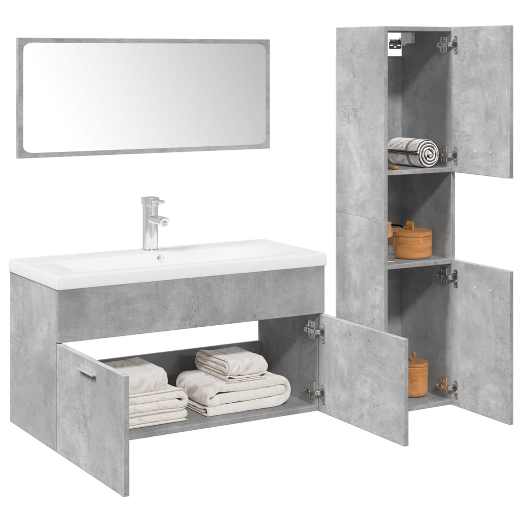 Set Mobili Da Bagno 4 Pz Grigio Cemento In Legno Multistrato
