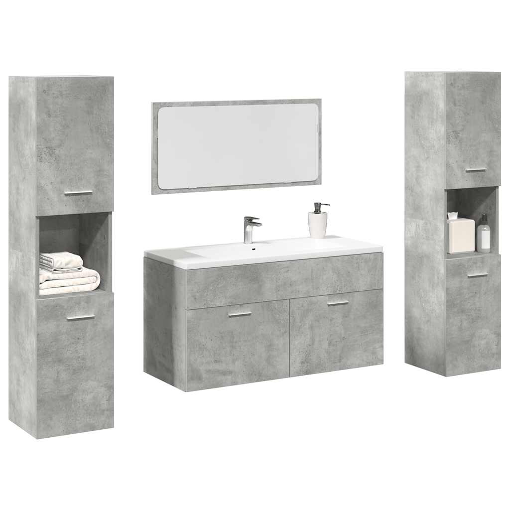 Set Mobili Da Bagno 4 Pz Grigio Cemento In Legno Multistrato