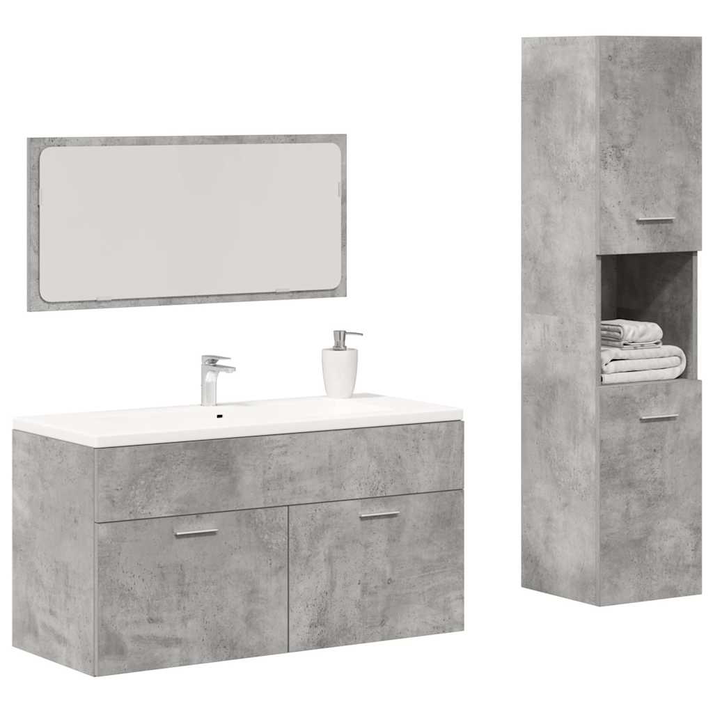 Set Mobili Da Bagno 3 Pz Grigio Cemento In Legno Multistrato
