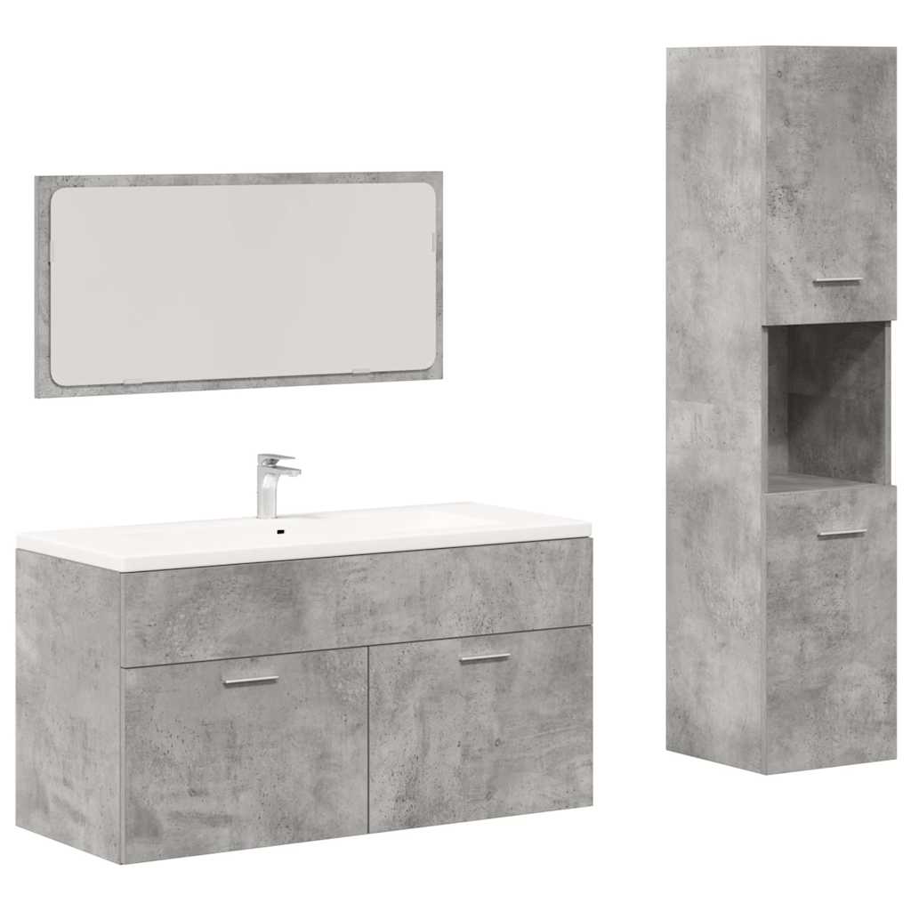 Set Mobili Da Bagno 3 Pz Grigio Cemento In Legno Multistrato - Image 2