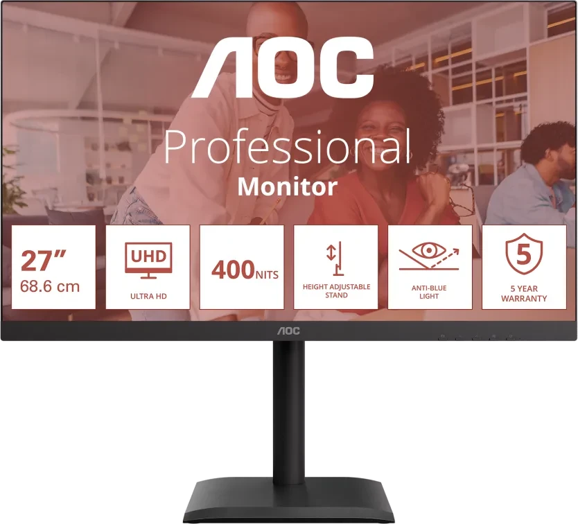 Aoc E4 Series LeD-Monitor 68,6 Cm (27") - 3840 X 2160 4k Uhd 2160p @ 60 Hz - Ips 400 Cd/m² - 1200:1 - 4 Ms - 2xhdmi Displayport UsB-C Lautsprecher sc