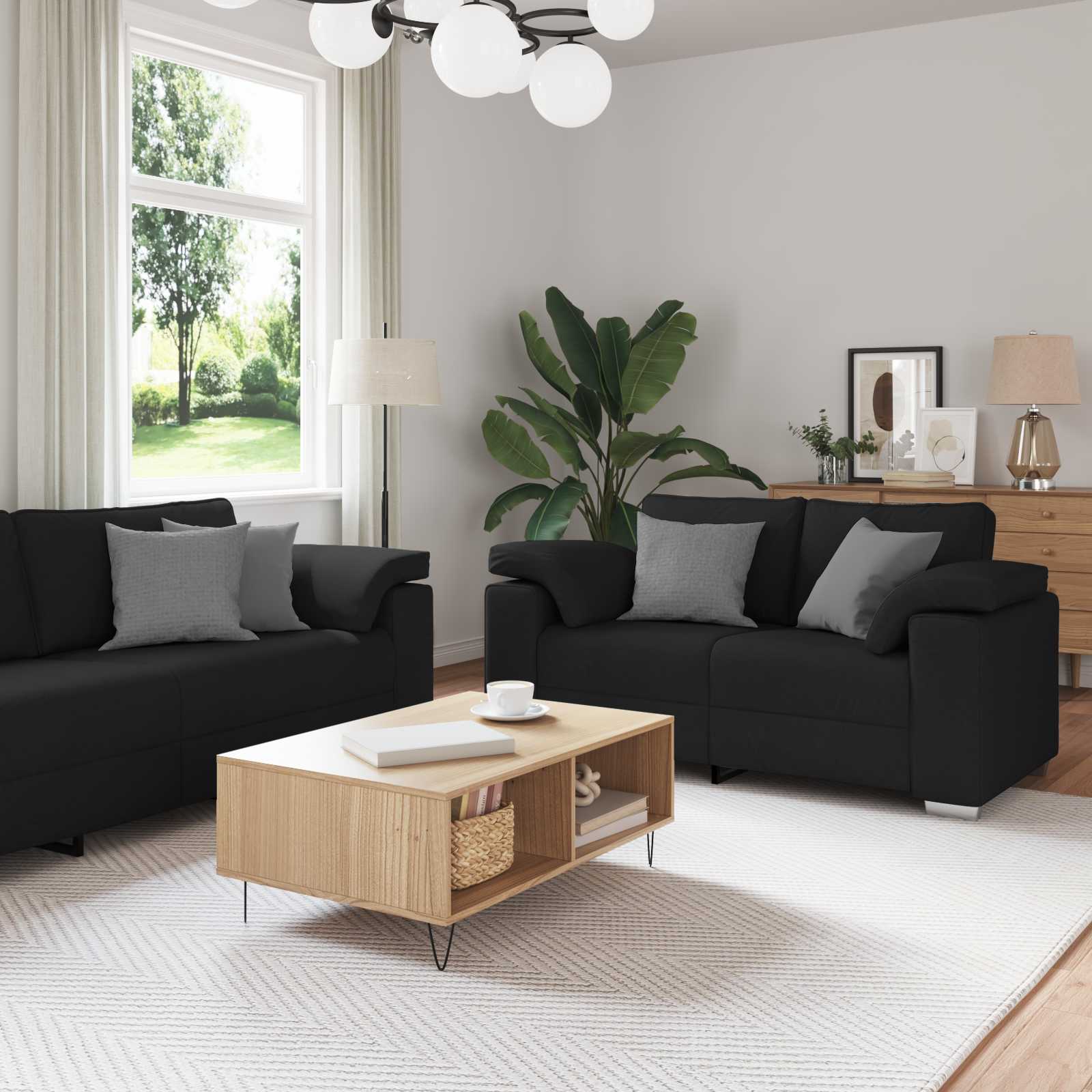 Set Di Divani 2 Pcs Nero 219 X 77 X 82 Cm Tessuto
