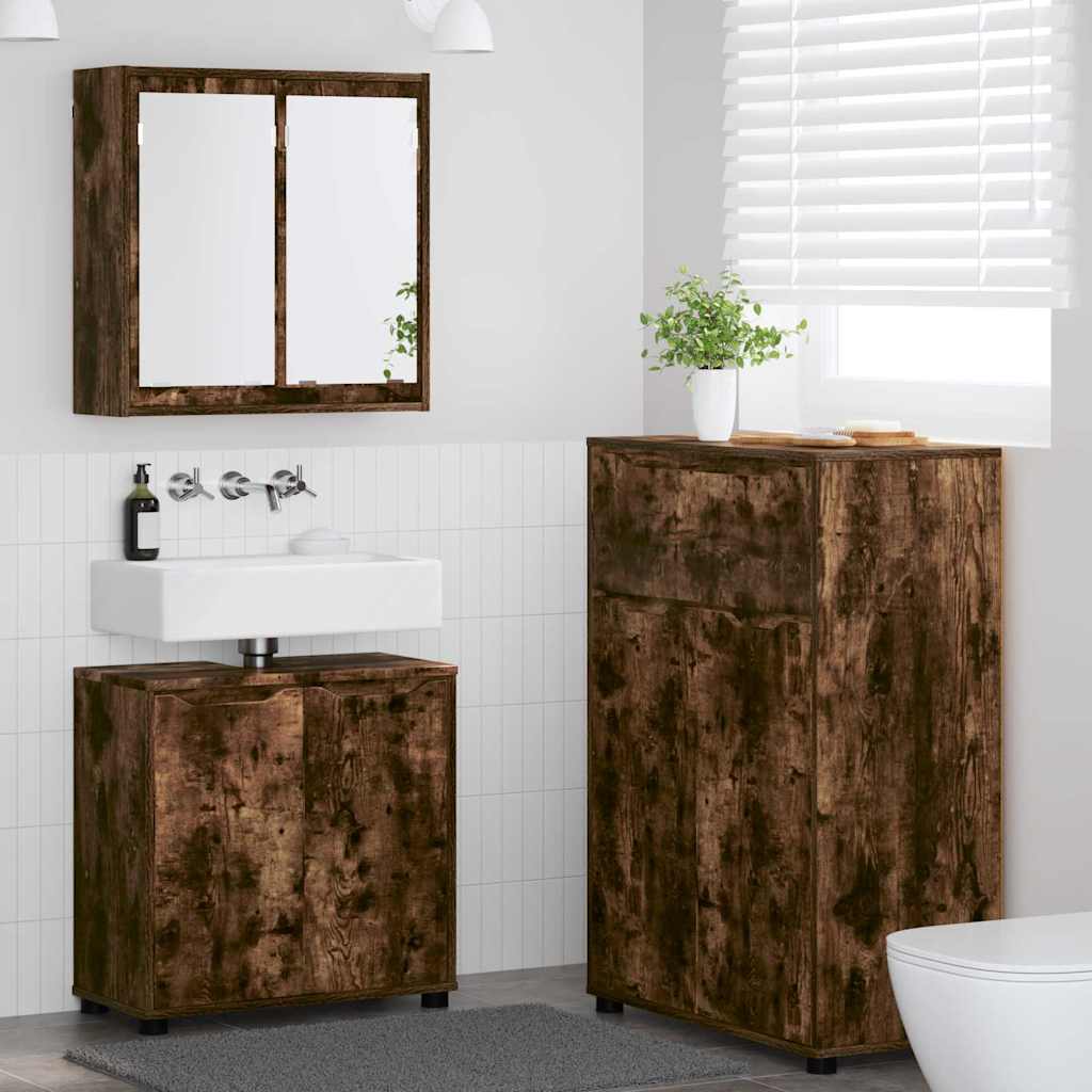 Set Di Mobili Per Il Bagno 3 Pcs Rovere Fumé Legno Multistrato