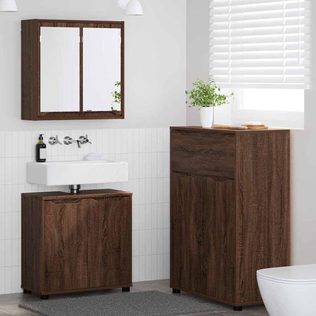 Set Di Mobili Per Il Bagno Con Cassetto 3 Pcs Rovere Marrone