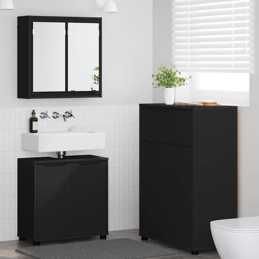 Set Di Mobili Per Il Bagno 3 Pcs Nero Legno Multistrato