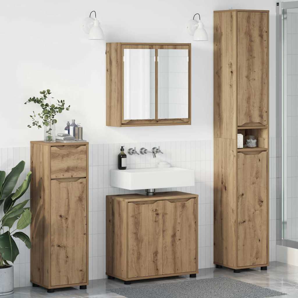 Set Di Mobili Per Il Bagno Con Ruota 4 Pcs Rovere Artigianale
