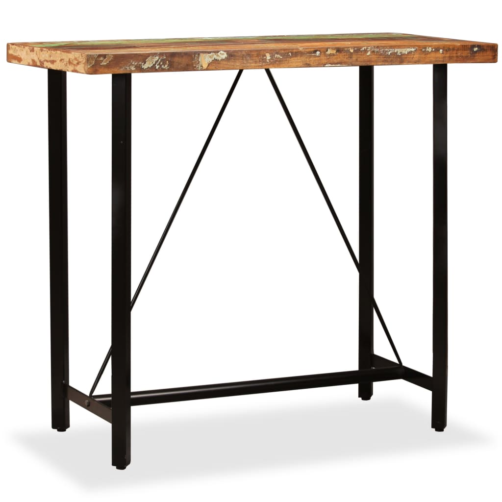 Set Da Bar 5 Pz Legno Massello Di Recupero Vera Pelle E Tessuto