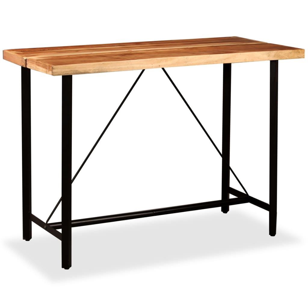 Set Da Bar 7 Pz In Legno Massello Di Acacia Vera Pelle E Tela